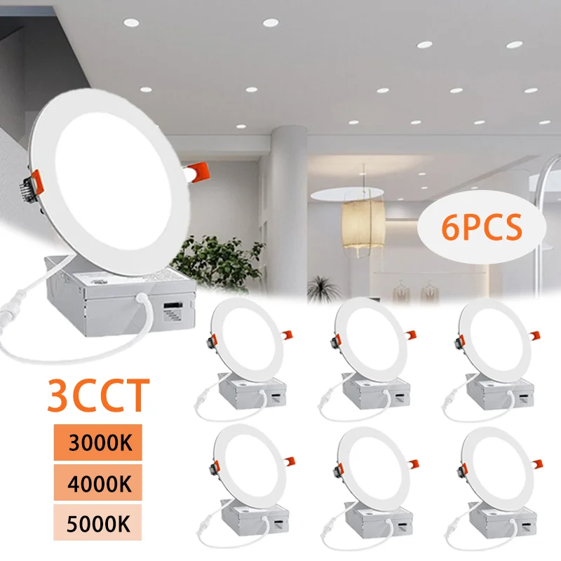 

3CCT-in-1 ультратонкая фотолампа с распределительной коробкой, с регулируемой яркостью, без Canless Light 3000K/4000K/5000K, потолочные светильники