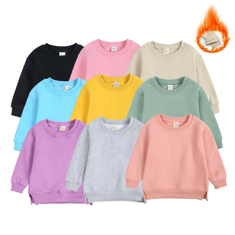 Autumn Winter Essential Baby Boys Girls Children's Clothing Warm Fleece Outerwear Solid Sweatshirt Tops for Kids Jacket Pullover