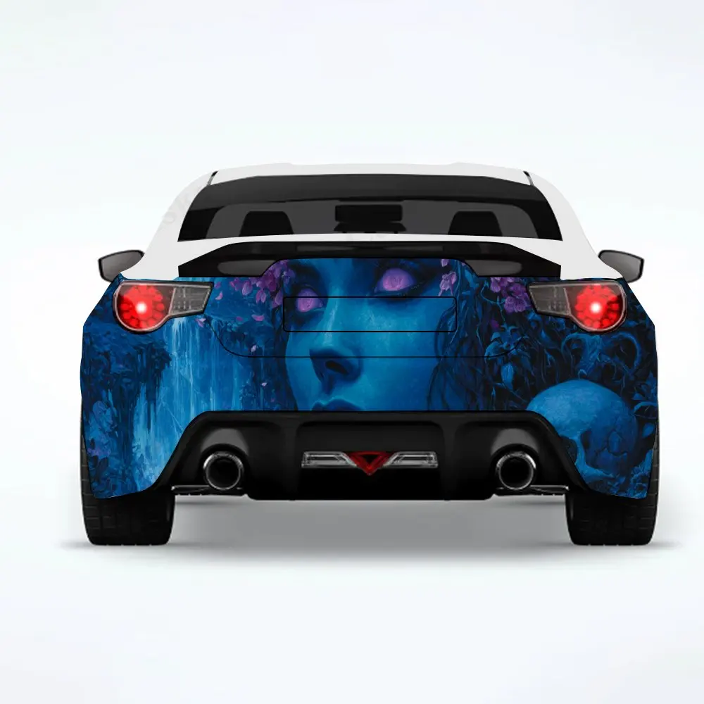 

Фэнтезийный лесной дух с розовыми цветами и черепами, виниловая наклейка на заднюю часть автомобиля, водонепроницаемые самоклеящиеся виниловые наклейки для автомобиля