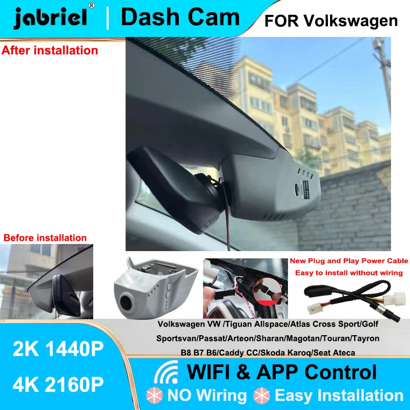 Jabriel for Volkswagen VW Passat Tiguan Allspace Atlas Golf Arteon Sharan Magotan Skoda Karoq Seat Dash Cam 2K 4K Wifi Car DVR