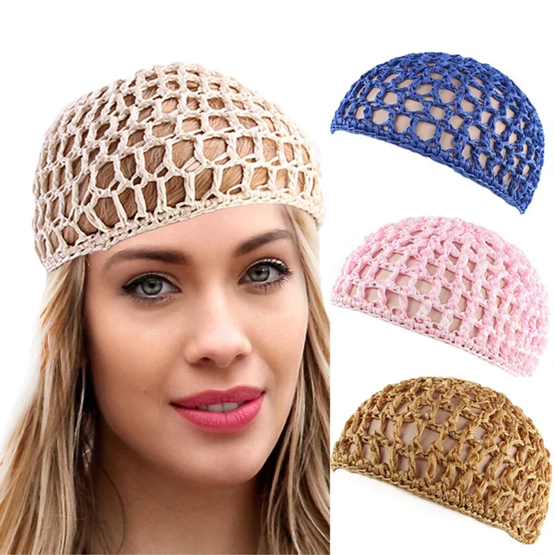 1pc Mesh Crochet Hair Net Woven Hair Cap Bonnet Night Cap Sleep Caps for Women Wig Head Cover Accessories Handmade Crochet Hat