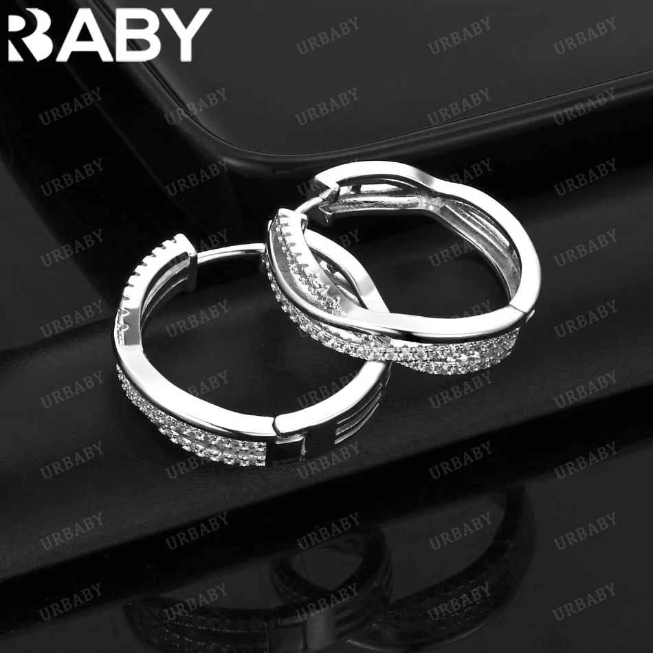 

URBABY Popular Fine 925 Sterling Silver Zircons Hoop Earrings For Women Creativity Gifts Street All-match Party