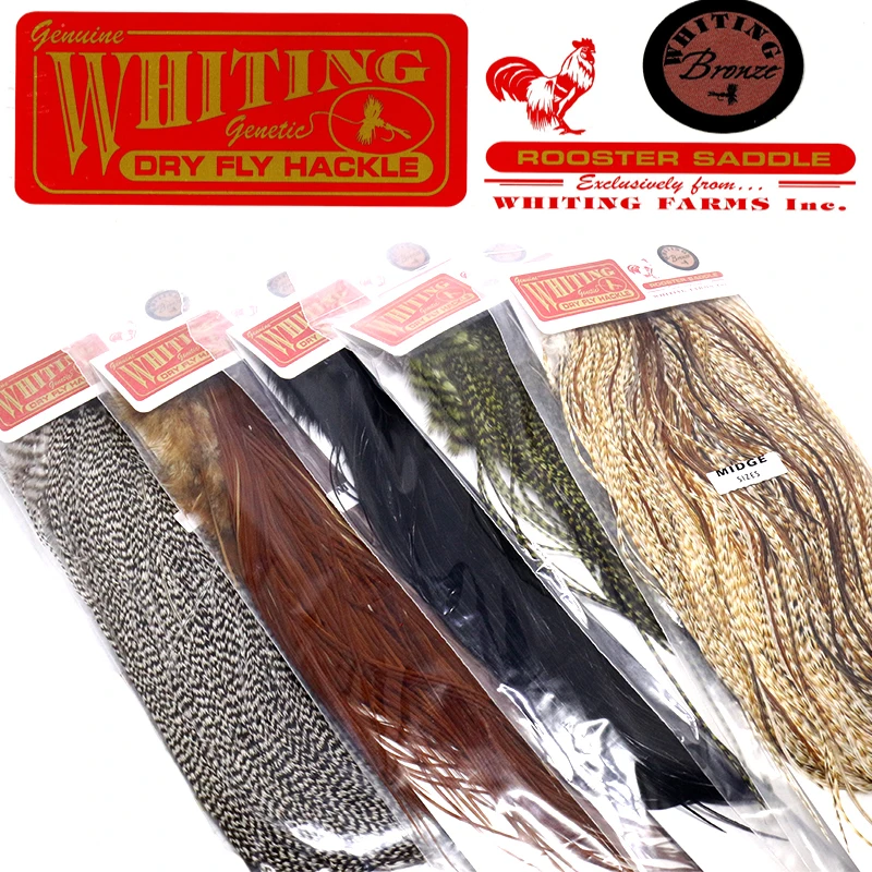 Whiting 20feathers grizzly natural/dyed fly tying feathers 9-11inches long 18#20#midge rooster saddle dry flies tying materials