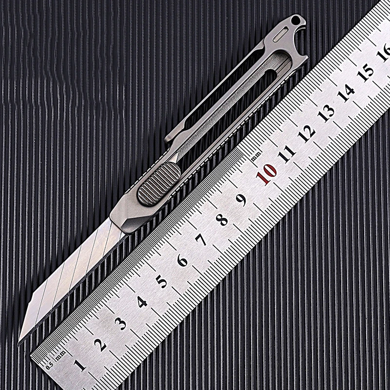 Atualização Art Telescopic Utility Knife Titanium Alloy Handle Abridor de Garrafas Cortador de Papel Ferramentas do Bolso Lâmina Substituível 10 Pcs