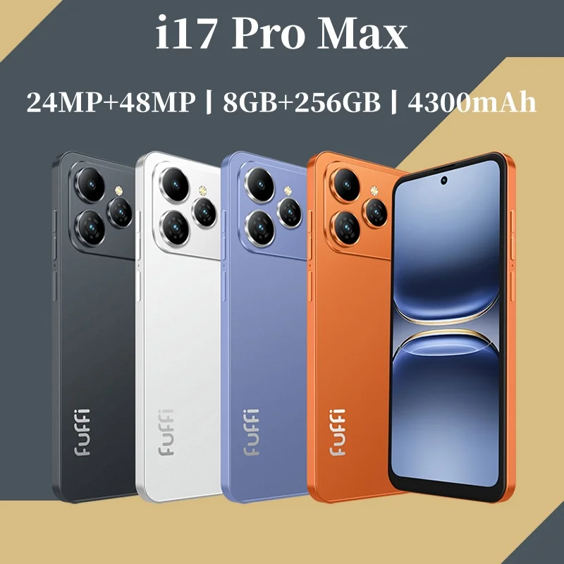 هاتف ذكي Global Vision i17 Pro Max يعمل بنظام أندرويد وذاكرة وصول عشوائي 8 جيجابايت وذاكرة قراءة فقط 256 جيجابايت وشاشة 6.56 بوصة 720 × 1612HD 24 + 48 ميجابكسل وشبكة 4G هواتف محمولة