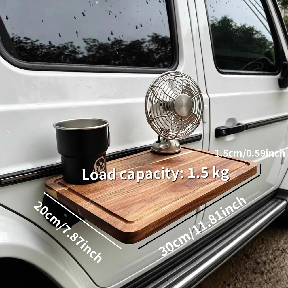 1PC Car Side Folding Wooden Table Outdoor Camping Vehicle Door Mount Tray Auto Cup Holder Storage Rack SUV Travel Accessory view 6
