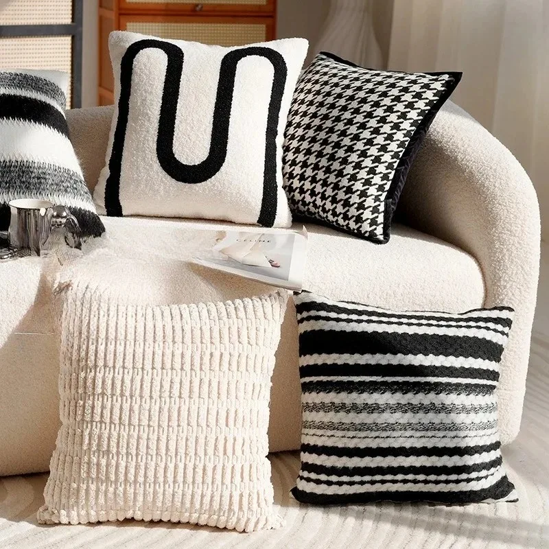 Modern Polyester Textured Fabric Dec. Pillow Light Luxury Nordic Fabric Cushion Cover For Living Room Sofa Pillow Cover