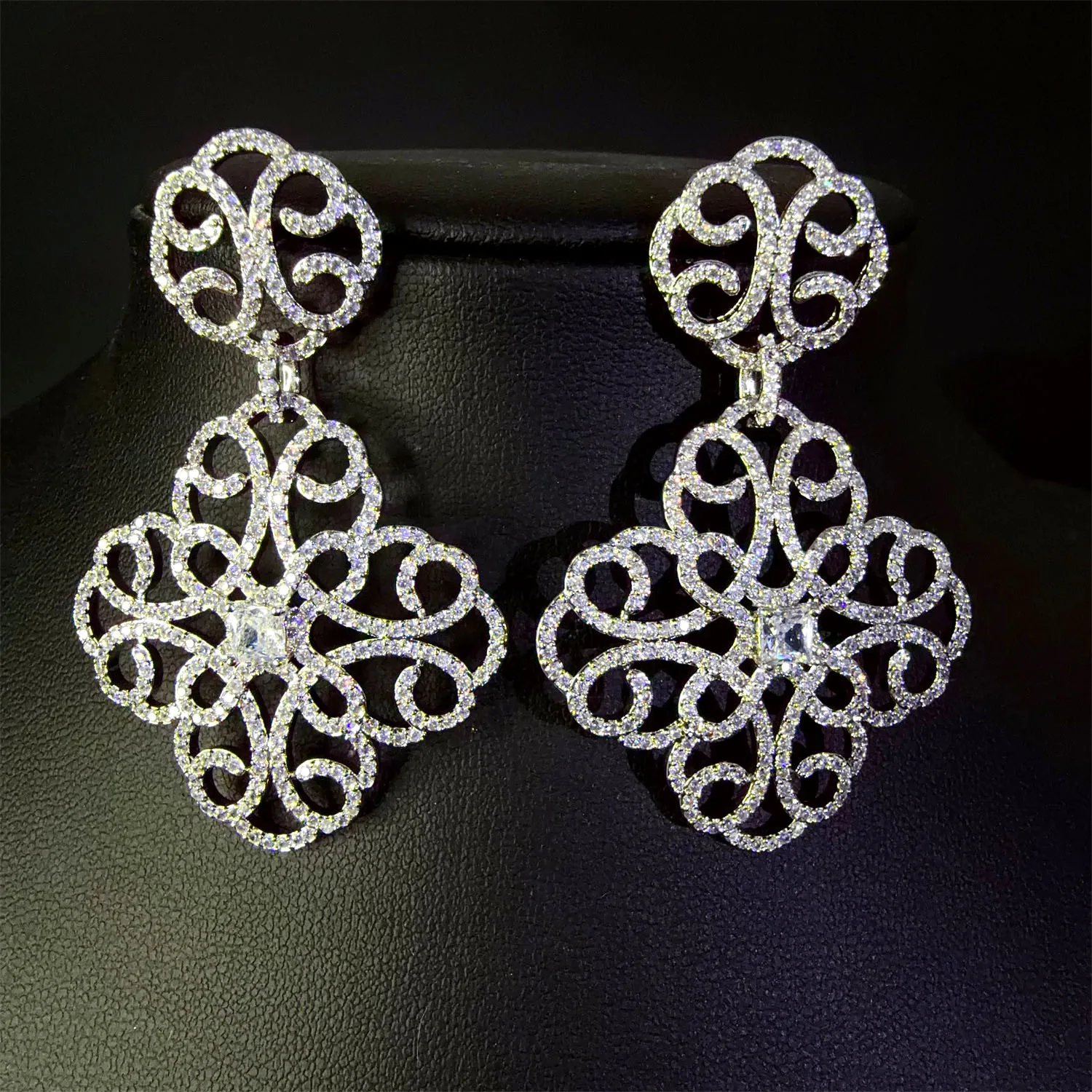 

white zircon earrings for women shiny jewelry gala event silver gold color square dangling earrings female anniversary gift