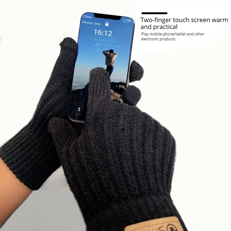 2024 new men's warm gloves winter touch screen plus fleece gloves cold warm wool knitted gloves