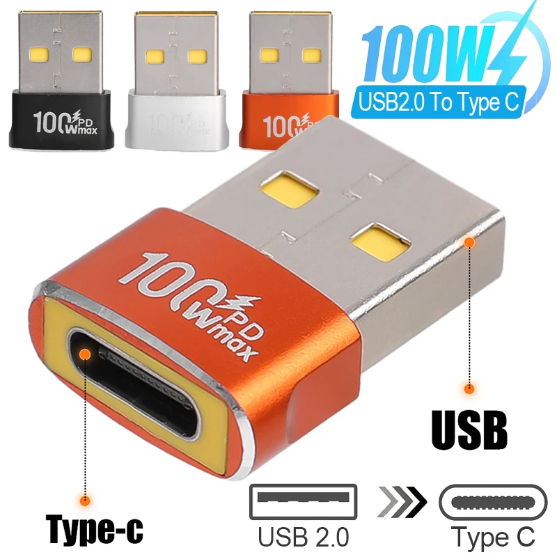 100W USB C OTG Adapters Connector For Laptop Macbook iPhone 15 Samsung USB2.0 Male To Type-C Female Charging Converters