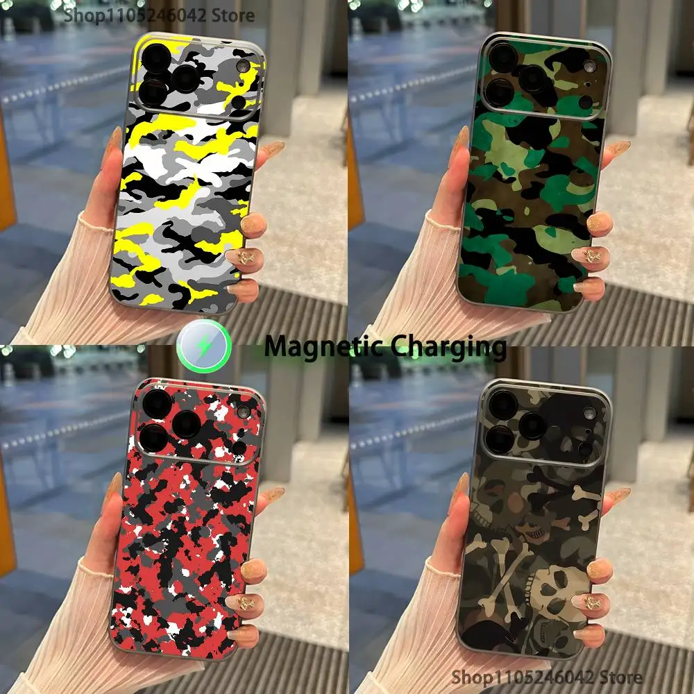 

Fashion Camouflage For iPhone 17,16,15,14,13,12,11,Pro,Max,Plus Transparent gray Phone Case Magnetic Wireless Charging