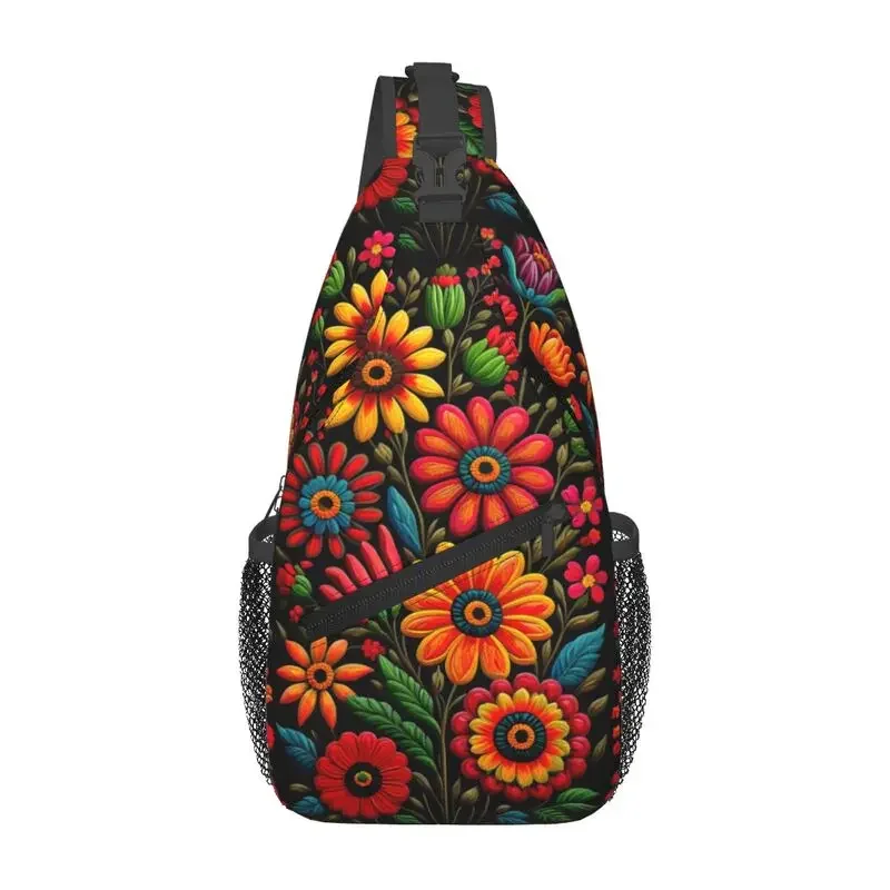 Custom Colourful Floral Mexican Flowers Sling Bags Men Cool Shoulder Chest Crossbody Backpack Cycling Camping Daypack