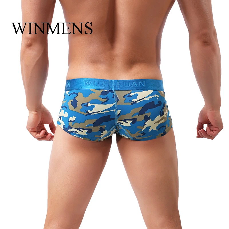 Bañadores militares para hombre, bolsa convexa en U elástica, calzoncillos Boxer de camuflaje para hombre, ropa interior de cintura baja, calzoncillos transpirables sin costuras