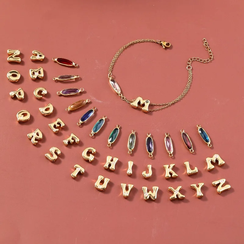 

18k Gold Plated Personalized Letter Charm Bracelet Custom Birthstone Colorful Zirconia DIY Jewelry Stainless Steel Bracelet