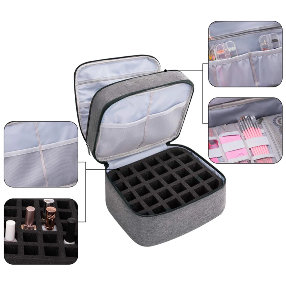 Bolsa de almacenamiento de esmalte de uñas, bolsa de aceite esencial, Kit cosmético portátil para el cuidado de las uñas, caja de almacenamiento de herramientas para el cuidado de uñas, doble capa, 30 compartimentos