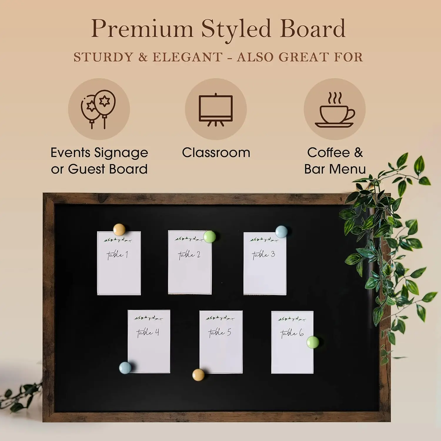 Magnetic Chalkboard with Rustic Wood Frame - 24x36in Stain-Resistant Wall Decor for Photos, Notes, and Easy Hanging