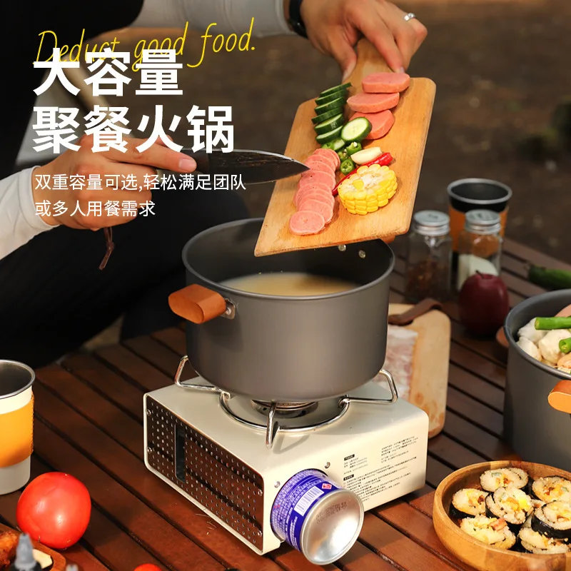 4L Large Capacity Hot Pot Cookware, Ultra Light Aluminum Alloy Outdoor Camping Pot For 3-5 People,A1192