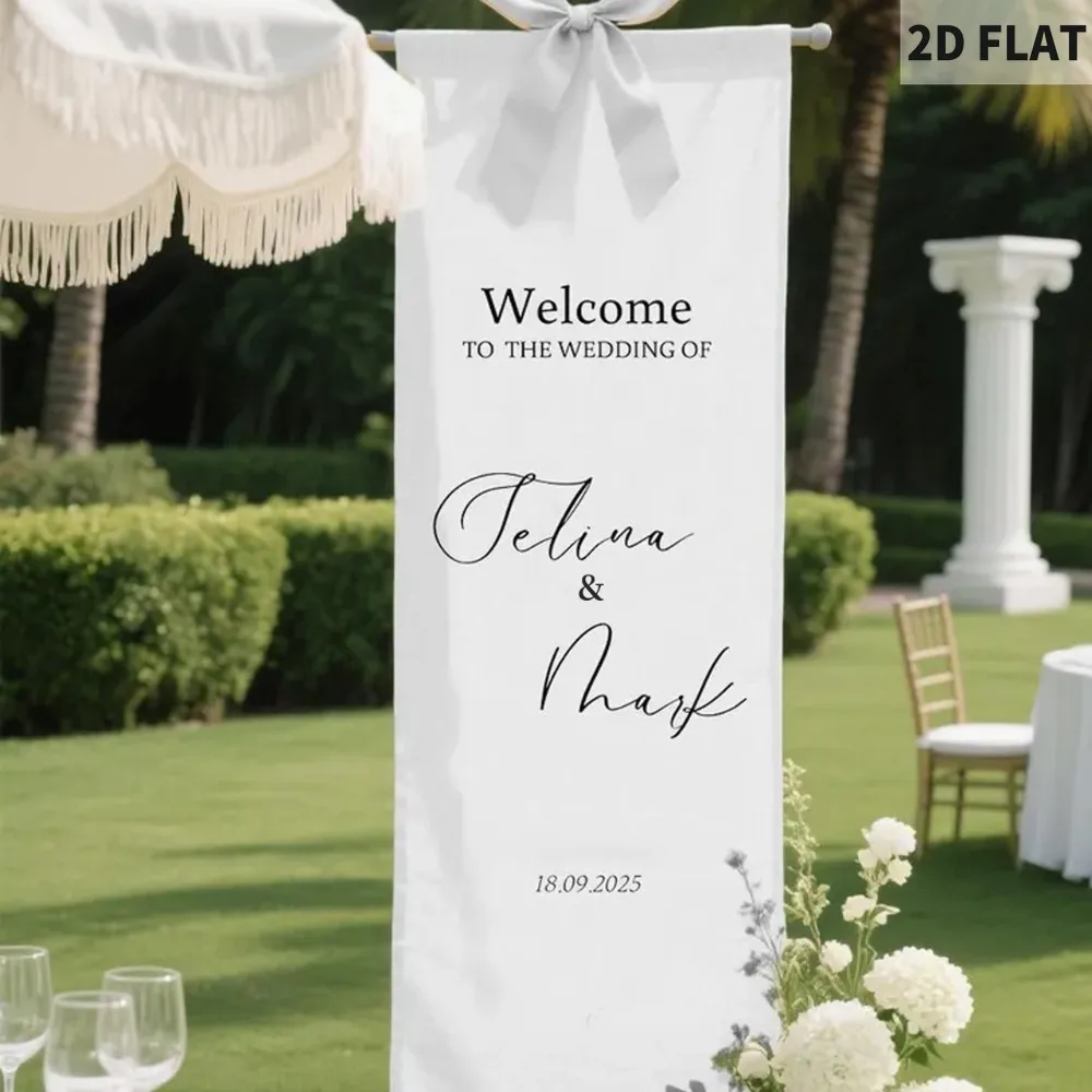 

1pc Custom 2D Flat Wedding Banner, Personalized Wedding Sign With Any Design, Polyester Fabric Wedding Welcome Banner Sign