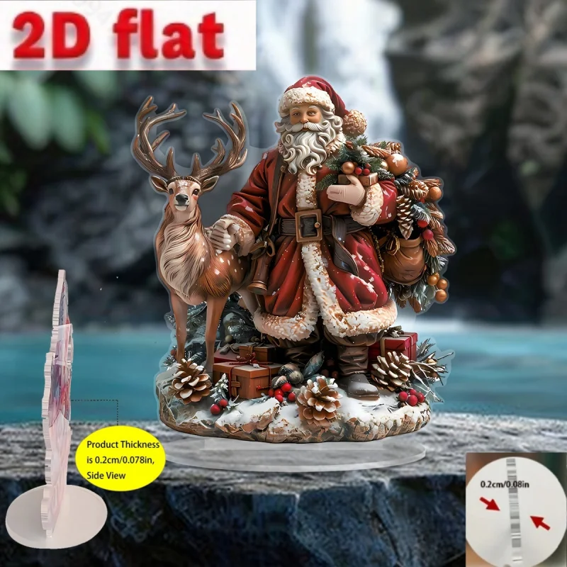 2D Flat, 2D Flat 2D Plane, Luxury Santa Claus and Reindeer Acrylic Desktop Hanging Ornament, a Product Suitable for Use During t