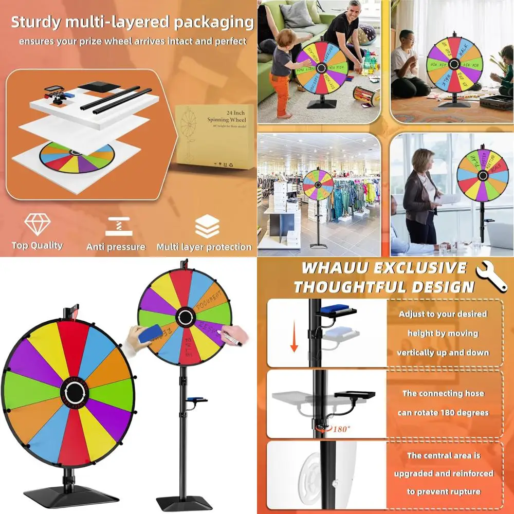 

24 Dual-Purpose Prize Wheel, Adjustable for Table or Floor, 12 Slots, Dry Erase Kit - Ideal for Carnivals, Casinos, and Trade Sh