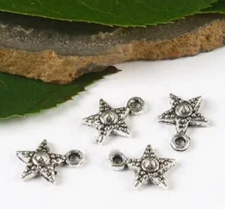 Tibetano prata estrela encantos para fazer jóias, pingentes de liga, 12x10mm, 50pcs, hwh2658