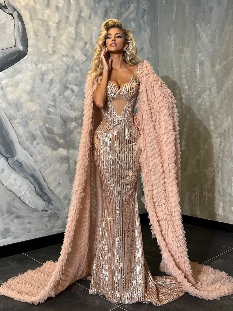 女性のエレガントなスパンコールロングドレス、カットアウトデザインと輝くディテール付きフォーマルイベントカクテルパーティーイブニングドレス Vestidos