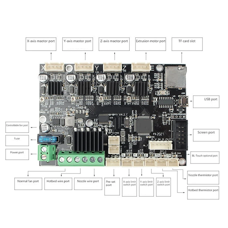 Papan Utama senyap untuk bagian Printer 3D untuk aksesori Printer 3D 32-Bit TMC2208 V4.2.7 Motherboard senyap untuk Ender-5V4.2.7
