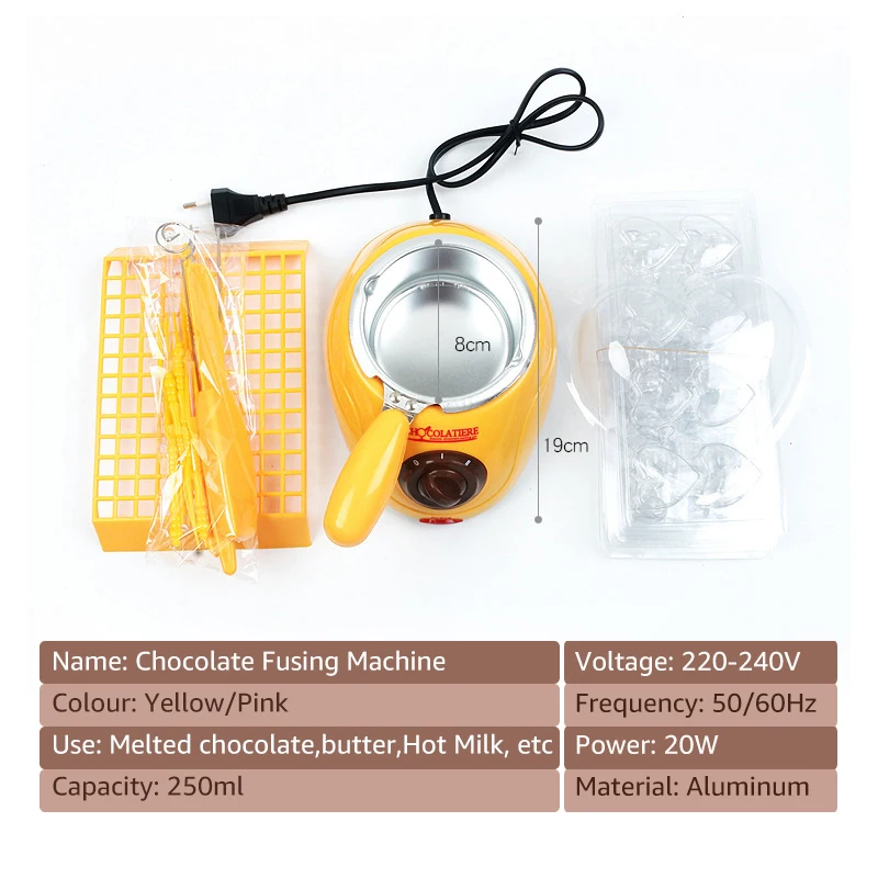 Durable Stainless steel&Plastic Hot Chocolate Melting Pot Electric Fondue Melter Machine Set Tool EU plug