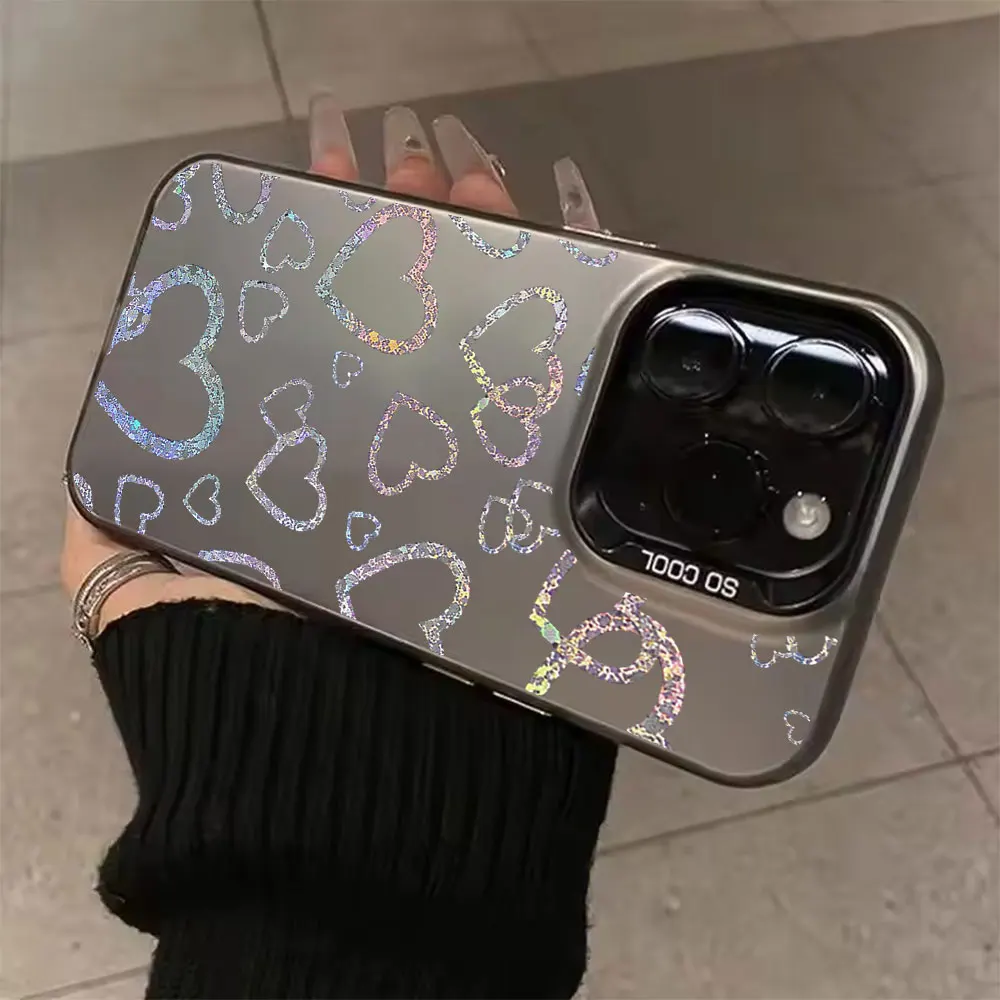 Capa com Estampa de Coração Colorida para iPhone 17 18 16 15 14 13 12 11 Pro Xs Max Mini 8 7 Plus XR Air 17e 16e Capa Fosca IMD à Prova de Choque