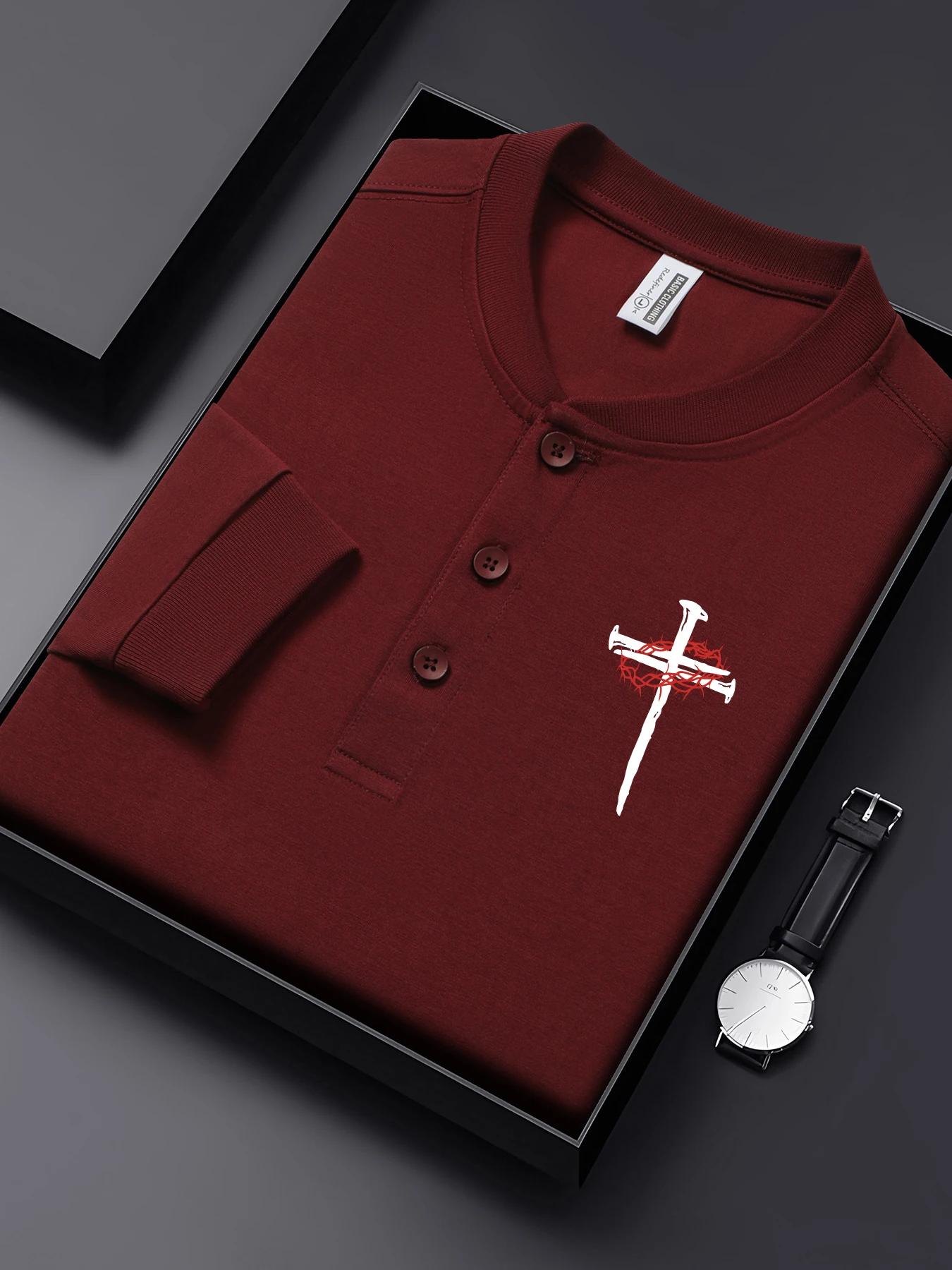 

Мужские базовые рубашки на пуговицах с принтом креста и шипов, хлопковая зимняя футболка с длинным рукавом и длинным рукавом, деловая осенняя мужская одежда