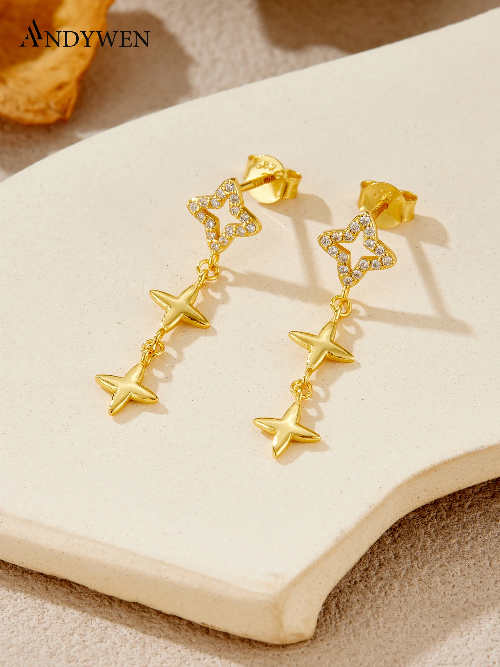 

ANDYWEN Серьги-капли из серебра 925 пробы с цветочным крестом, сверкающие CZ с поворотной бахромой, женские ювелирные изделия в подарочной упаковке, романтический повседневный стиль