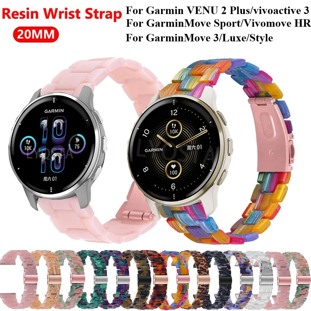 Hot 20mm Light Resin Bracelet for Garmin VENU SQ/VENU 2 Plus/Vivomove HR Band Strap Smooth Belt Smart Accessories Quick install