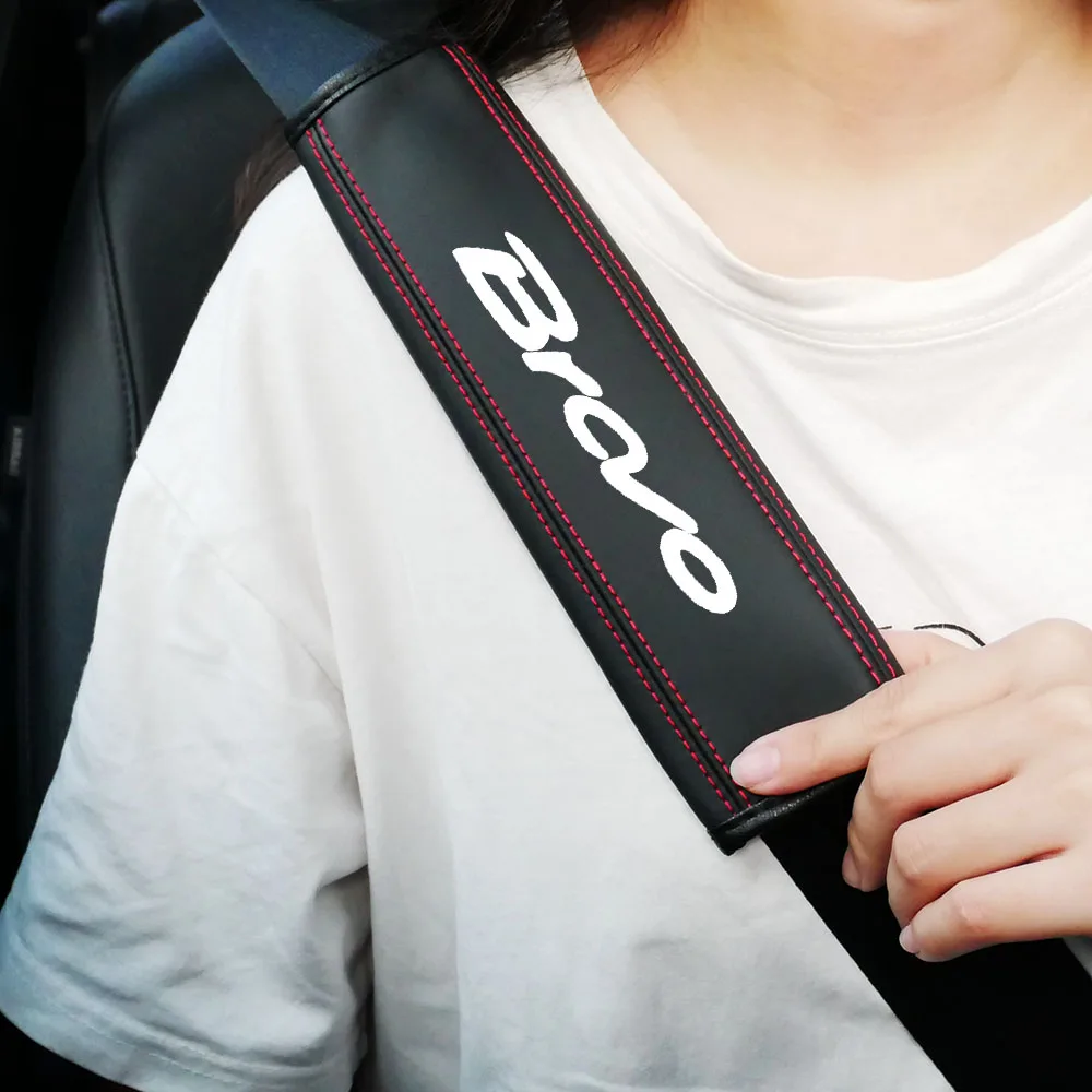 1Pcs Car Seat Belt Leather Safety Belt Shoulder Cover Car Styling Protect Shoulders Pads Case For Fiat BRAVO Car Accessories