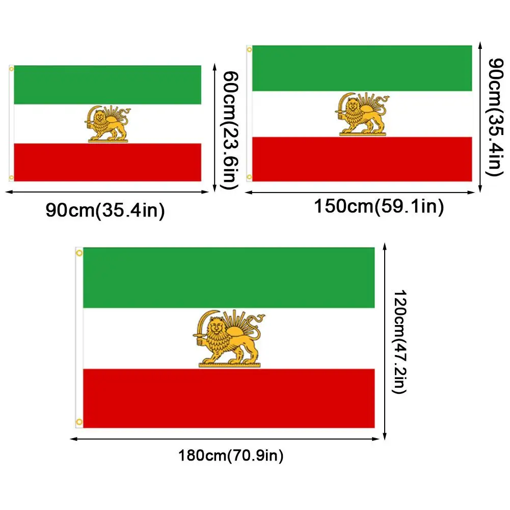 3 Sizes Iranian FLAG,Iran Old Flag,100D Polyester Former Iranian Banner with Two Metal Grommets Fade Resistant Vivid Colors