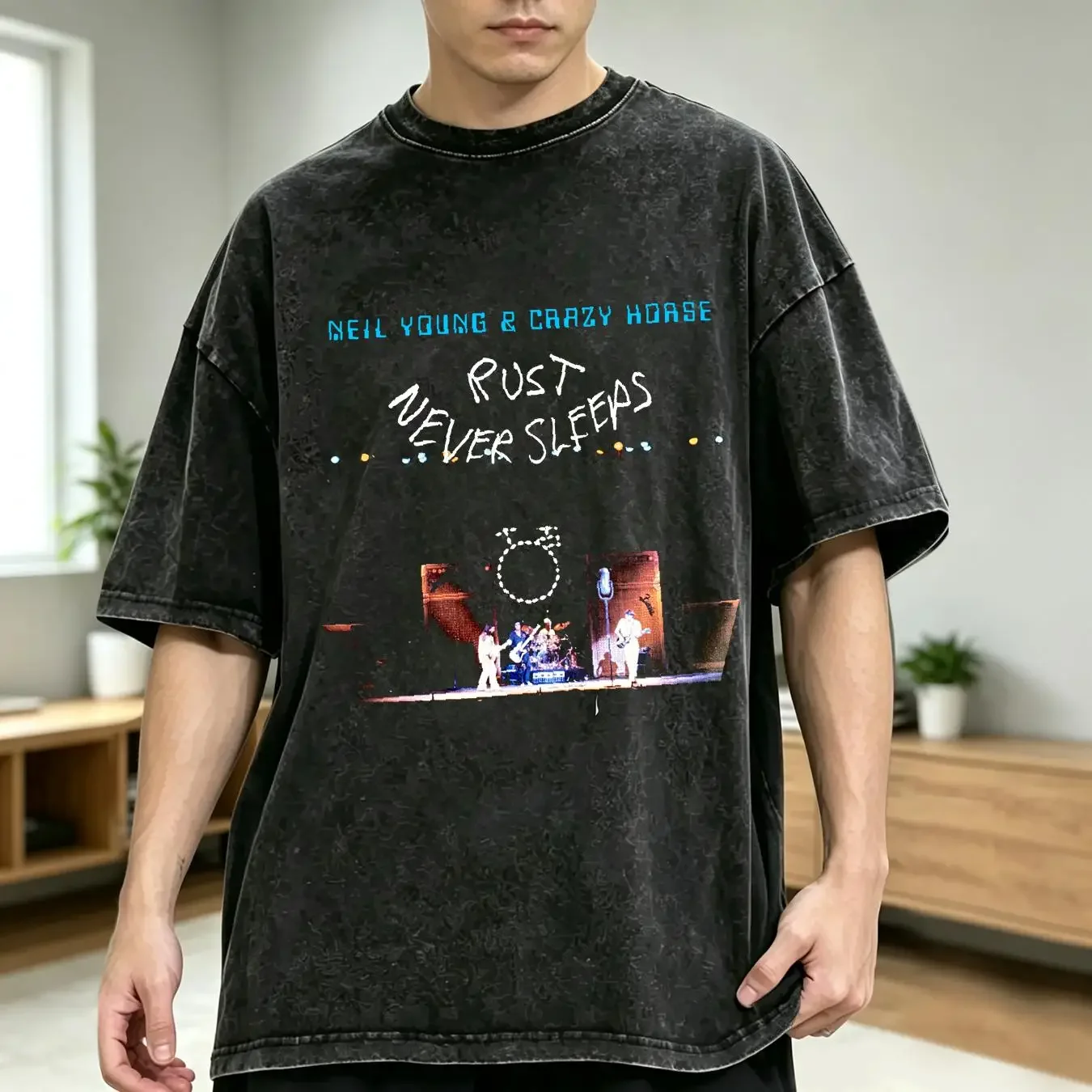 washed T Shirt Neil Young Rust Never Sleeps Rock Band S 5XL long or short sleeves vintage Washed Stylish Soft designer clothes