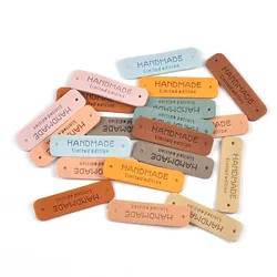 20Pcs 15x55mm Multicolor Rectangle Pu Leather Embossed Handmade Labels For Sewing Accessories DIY Supplies Bags Clothing Tags