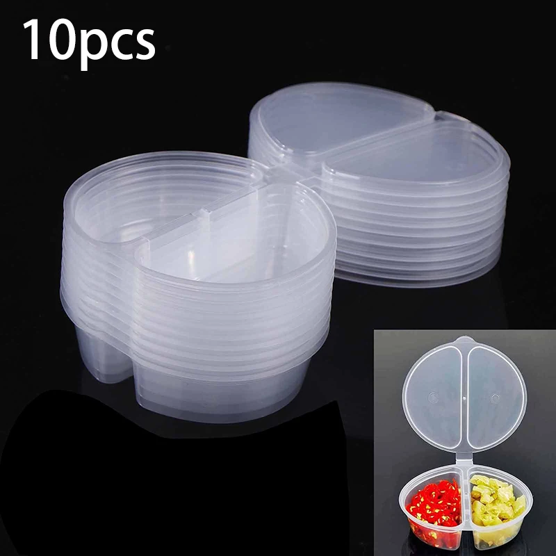 10Pcs Containers With Lids Double Compartment Condiment Containers Travel 2 Compartment Condiment Salad Containers