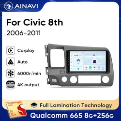 Ainavi Android 13 Car Radio For Honda Civic 8th 2005 2006 2007 2008 2009 2010 2011 Car Multimedia Wireless Carplay Auto Audio