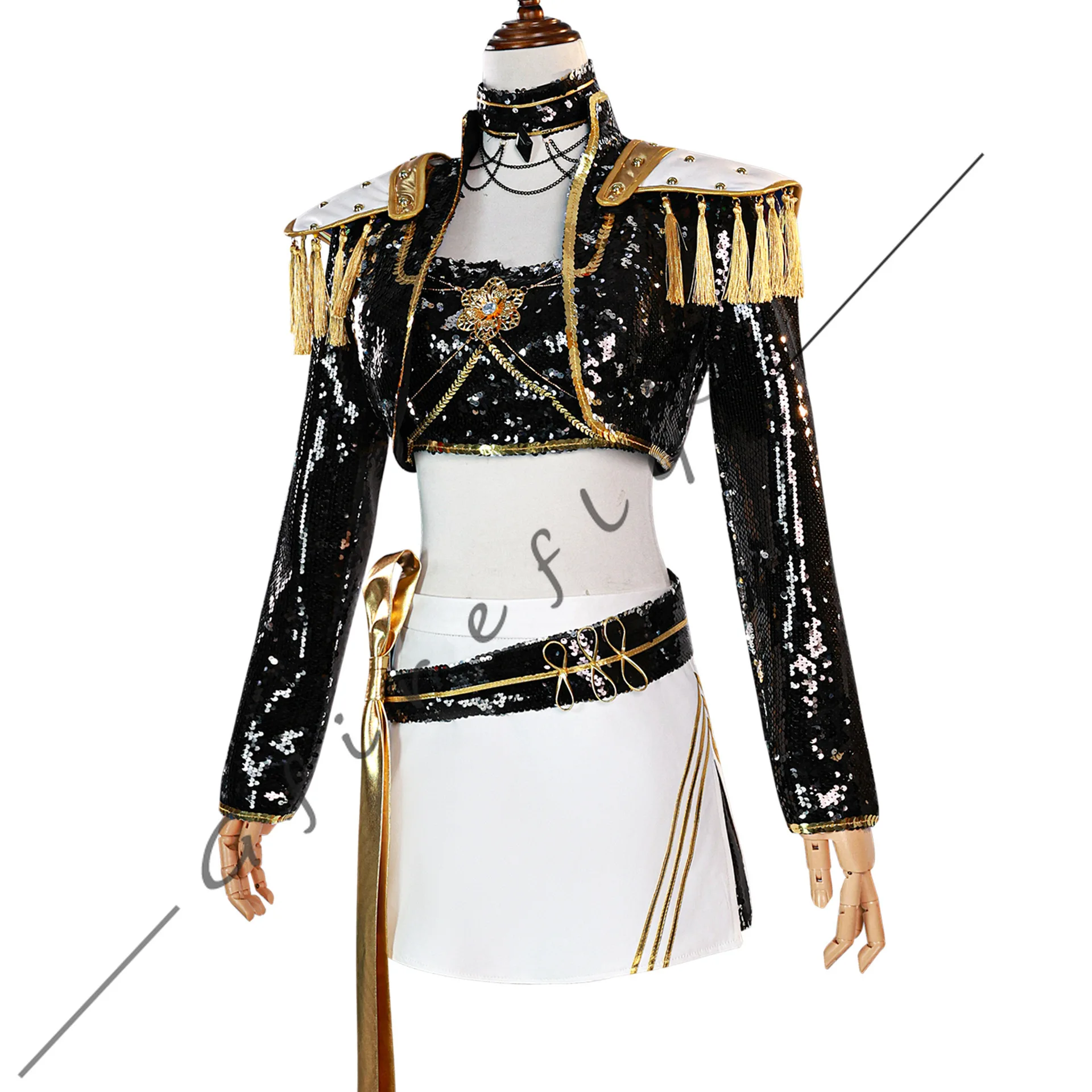 K-pop Demon Hunters Cosplay Nero e Oro Performance Outfit Rumi Mira Zoey Cosplay Set completo Costume di scena di ruolo