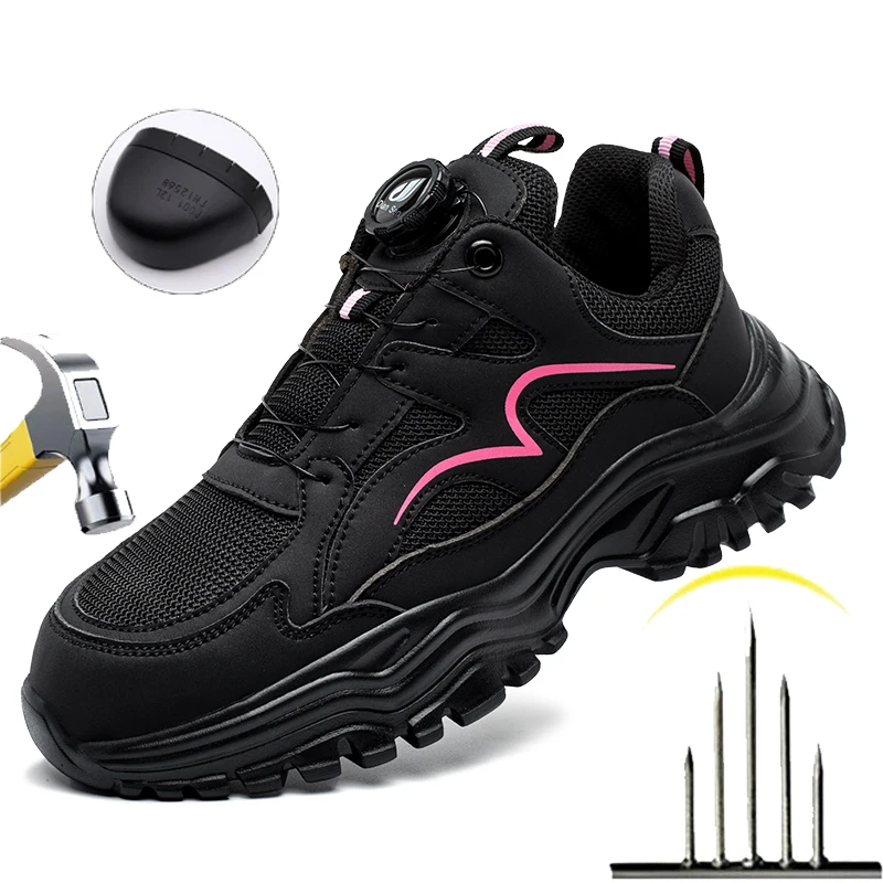 Women Work Shoes Steel Toe Shoes Lightweight indestructible Safety Shoes Slip On Anti-Puncture Hiking Sneakers Breathable Shoes