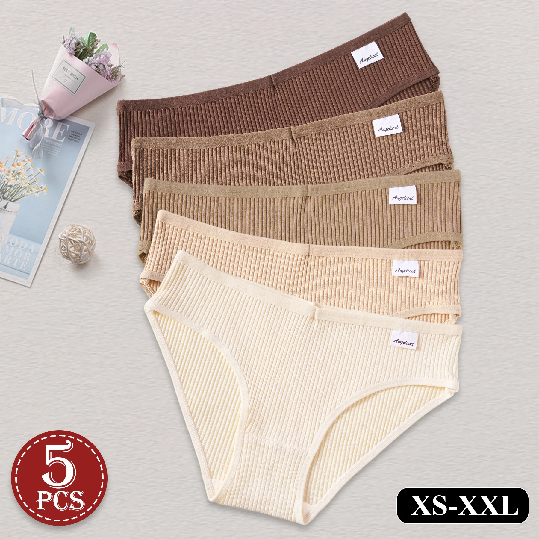 5 pezzi moda Maillard biancheria intima da donna colorata tinta unita cotone a righe comode mutandine morbide e traspiranti slip lingerie