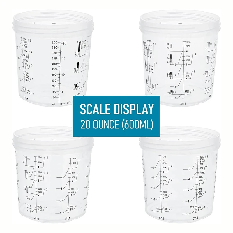 كوب خلط بخاخ الطلاء، نظام 1.0 (ليست 2.0)-50 قطعة طقم 20 أونصة - 50 بطانة كوب، 50 غطاء مع مصفاة، كوب صلب واحد، 20 قابسًا