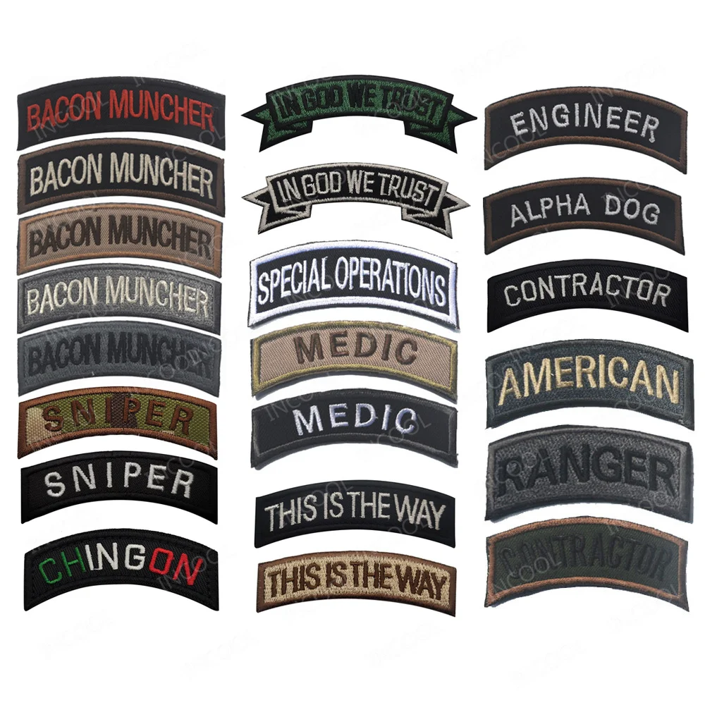 In God We Trust Sniper Medic Embroidered Patch Engineer Shoulder Tab Badges Ranger Special Operations Patch Contractor Appliques