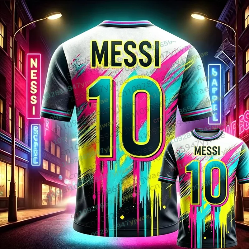 2026 Sonderedition Graffiti Messi Nr.10 Fußballtrikot Trainingsuniform Atmungsaktiv Übergroß Unisex Sport Erwachsenen- und Kinder-Set T-Shirt – Detail 6