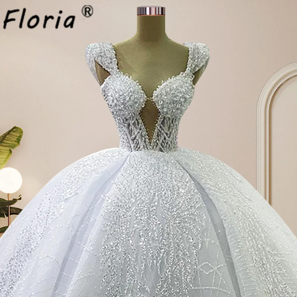 Princess White Lace Beaded Bespoke Wedding Dresses Ball Gown Sleeveless Bridal Gown Luxury  vestidos de novia 2024 casament