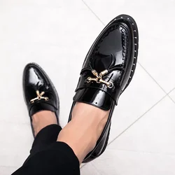 Men Leather Driving Shoes tassel Black Blue Slip On loafers spring Summer Men Leather moccasins outdoor club pary shoes men