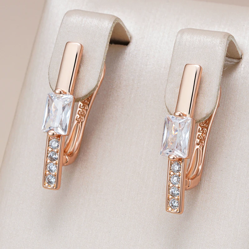 Kinel Hot 585 Rose Gold Color Drop Earrings for Women Trendy Square Natural Zircon Bridal Gift High Quality Daily Fine Jewelry