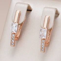 Kinel Hot 585 Rose Gold Color Drop Earrings for Women Trendy Square Natural Zircon Bridal Gift High Quality Daily Fine Jewelry