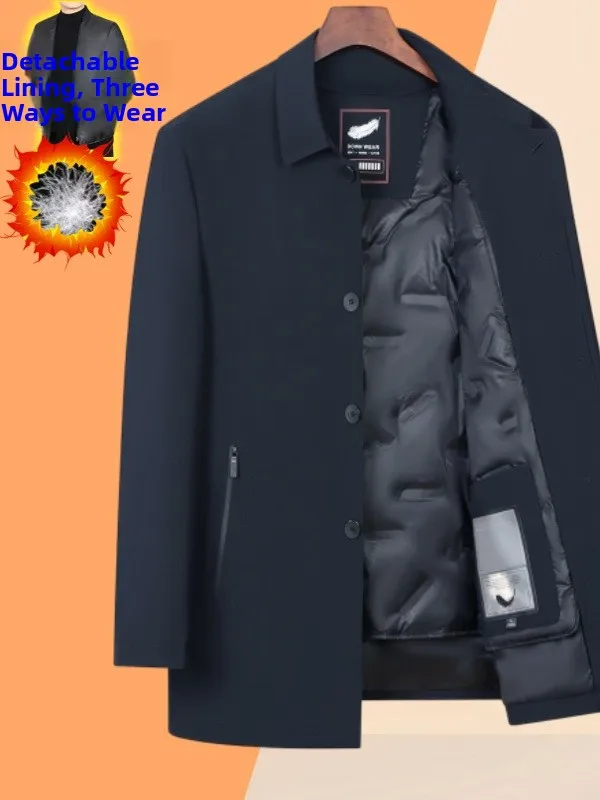 

Men's down Jaet Woodpeer Mid-Length Removable Inner Vest Collar Autumn Winter Faionable Urban Sle Warmth Casual Wear