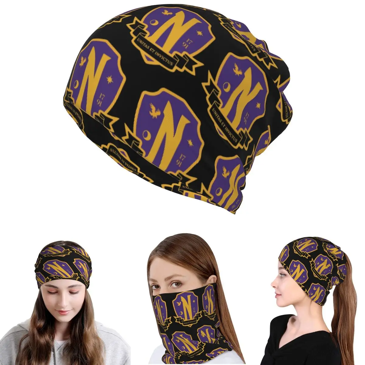 Nevermore Academy Crest (clean) Bandana Neck Cover Wrap Mask Scarf Warm Cycling Scarf Beanies Hat for Men Women Adult All Season